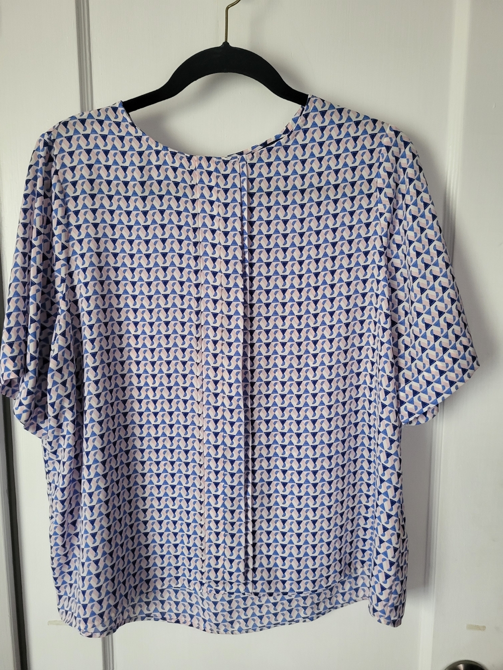 EUC M&S‎ Collection Geometric Print Short-Sleeve Blouse - Blue/White/pink 16P